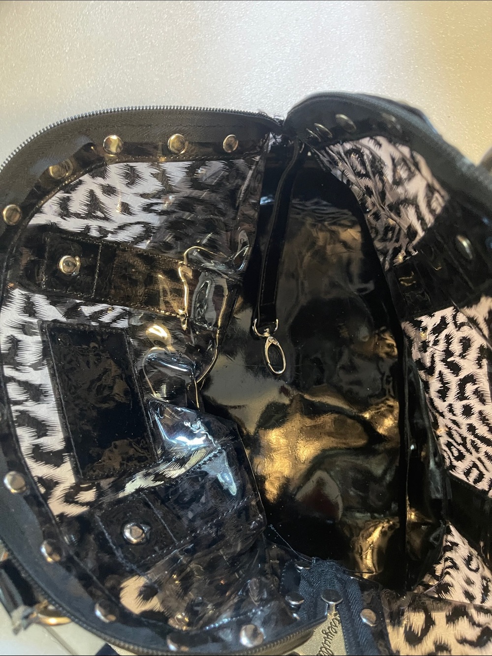Betsey Johnson Black Patent Satchel with Silver Accents Betseyville - Picture 9 of 16